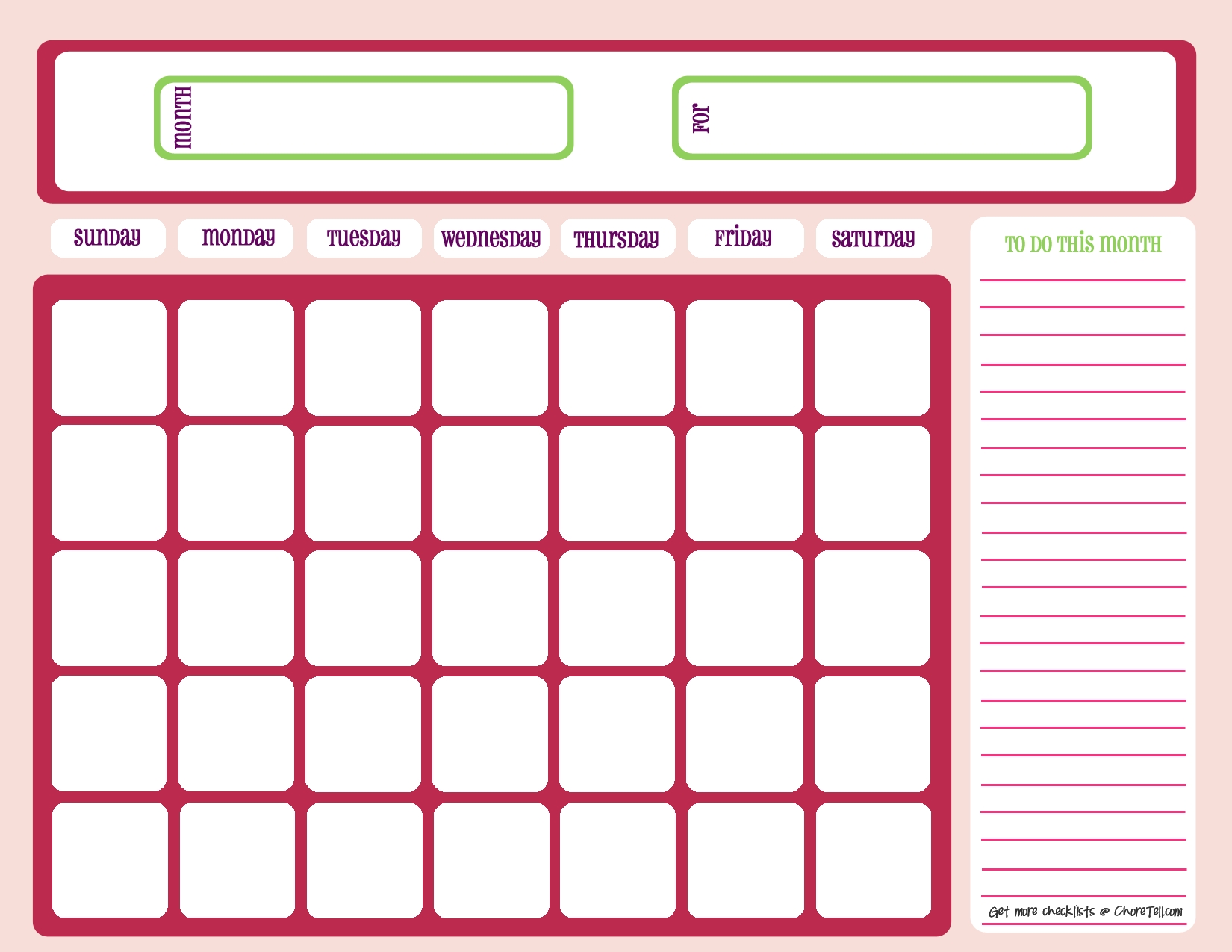 free blank monthly printable calendar 2016 - Template ...