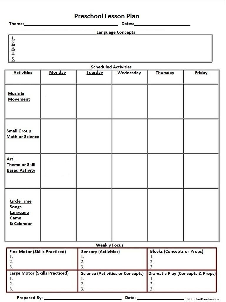 Blank Preschool Weekly Lesson Plan Template |  My Printable  Catholic Daily Planner Template Printable Free