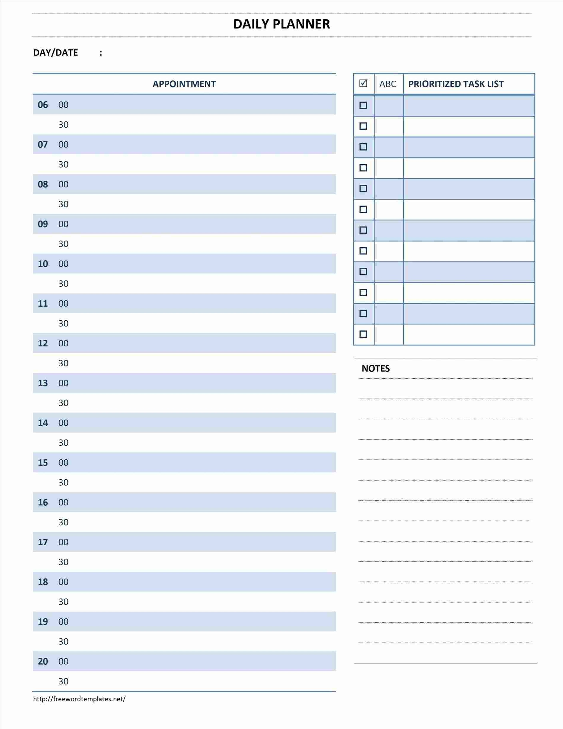 30 Minute Daily Schedule Template