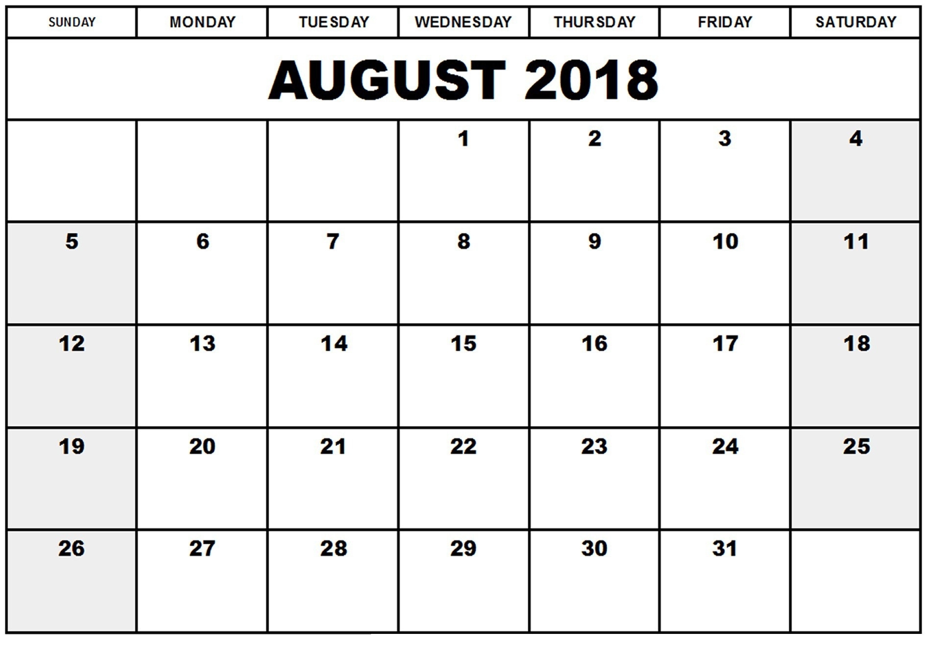 Free Printable Calendar August 2018 – Business Calendar Templates  August And Septembercalendar Free Printables