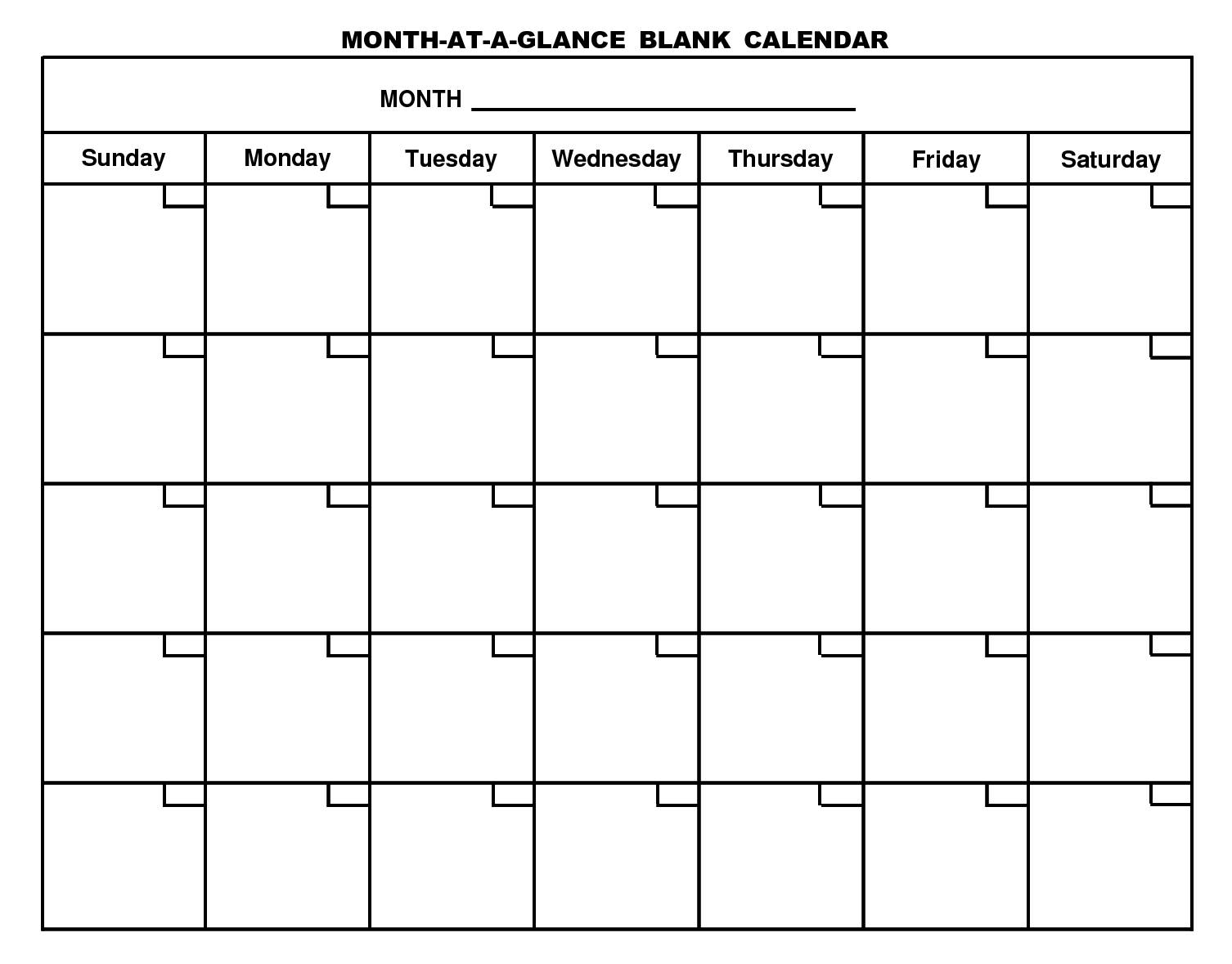 Free-Printable-Month-At-A-Glance-Blank-Calendar (1506×1179  Free Editable Monthly Calendar Printable
