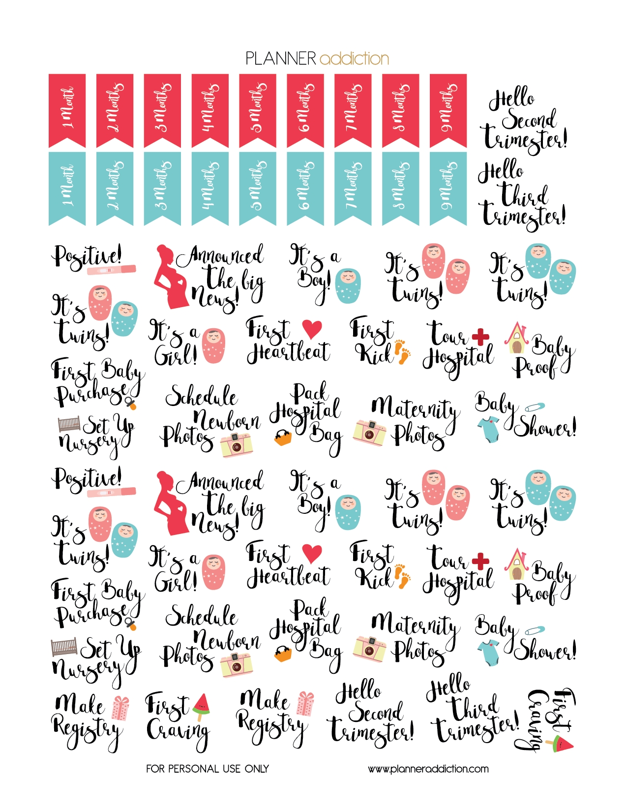 Free Printable Planner Stickers - Pregnancyplanner Addiction  Baby Prediction Plan Calendar Color