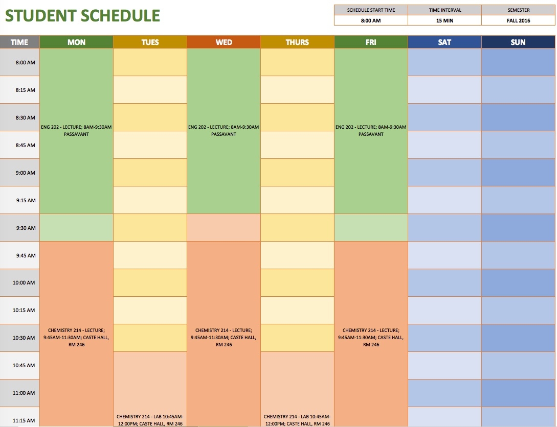 Free Weekly Schedule Templates For Excel - Smartsheet  Printable Weekly Calendar With 15 Minute Time Slots