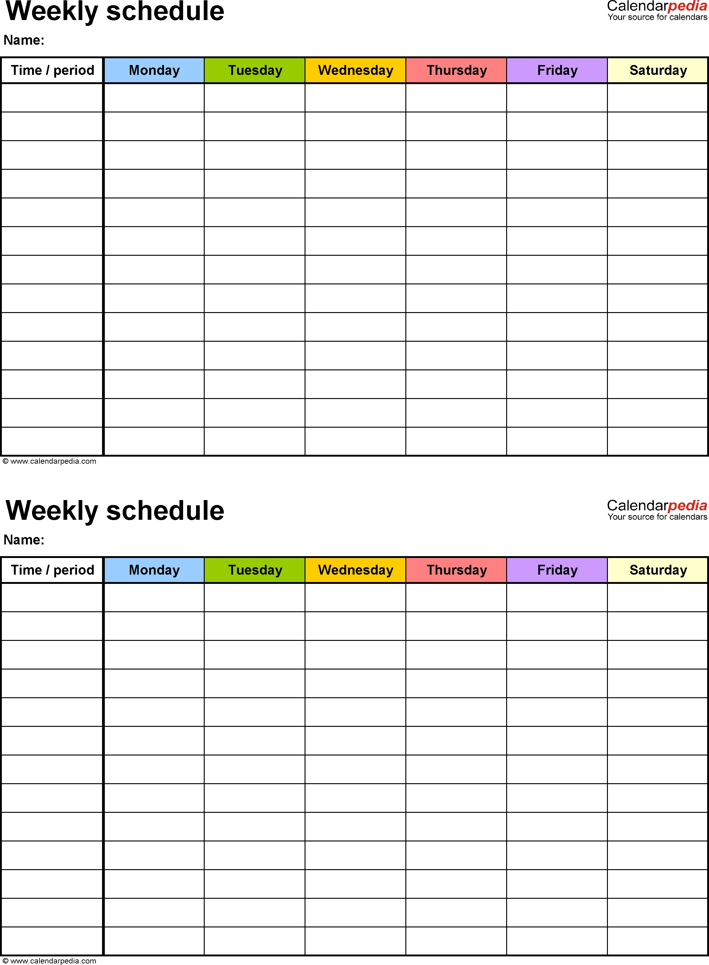Free Weekly Schedule Templates For Word - 18 Templates  7 Day Calendar Template Fillable