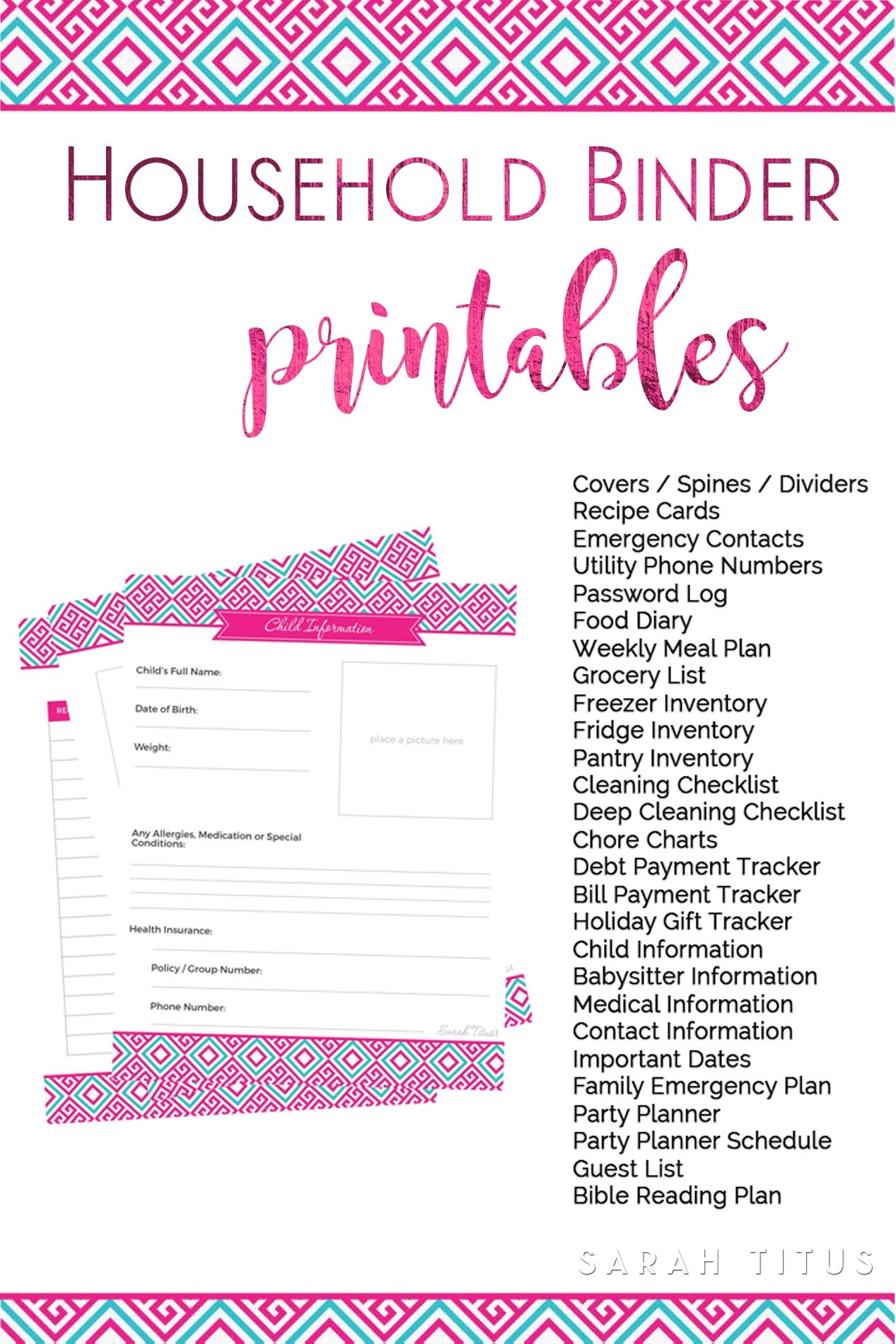 Household Binder Free Printables - Sarah Titus  Utility Bills Payment Printable List