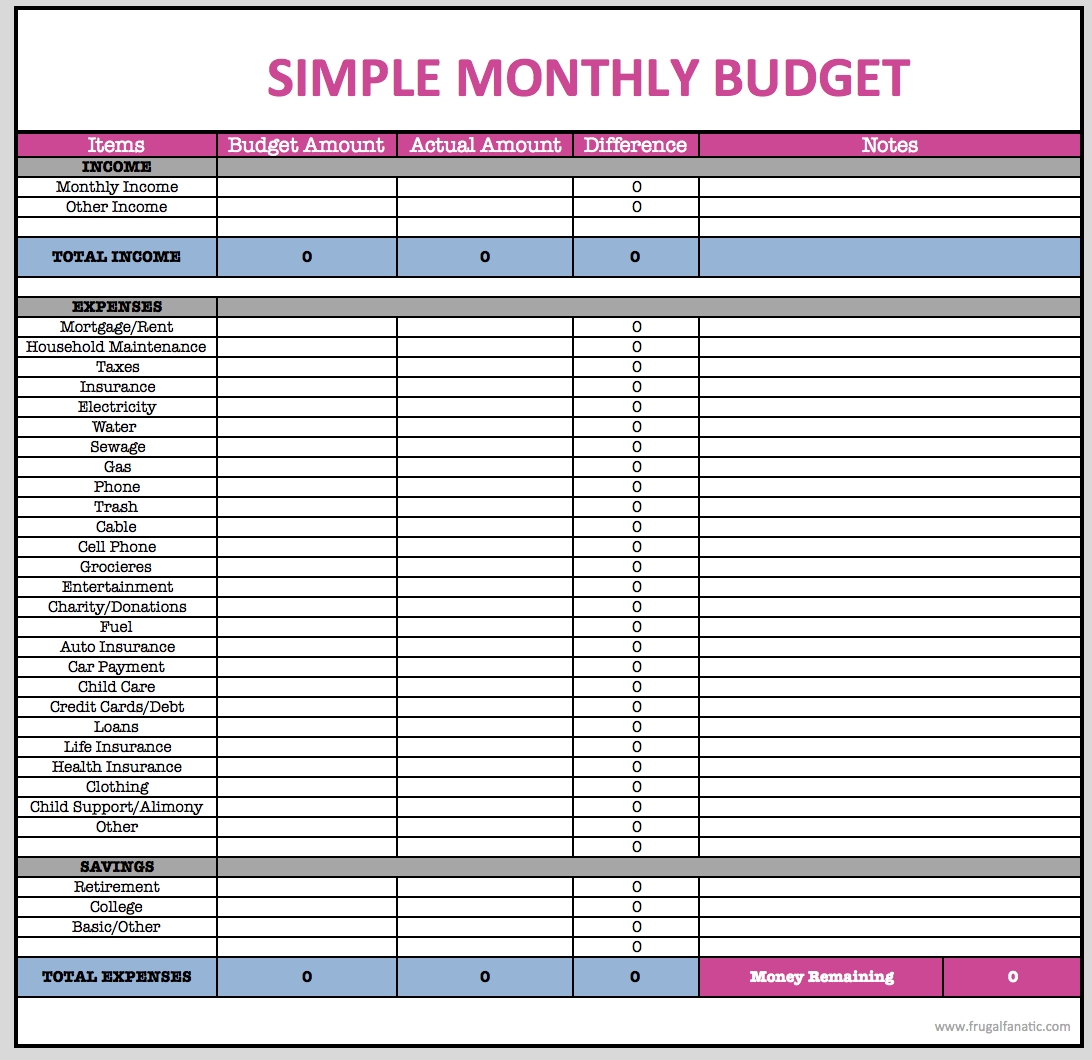 Blank Monthly Budget Excel Spreadsheet Template Calendar Design
