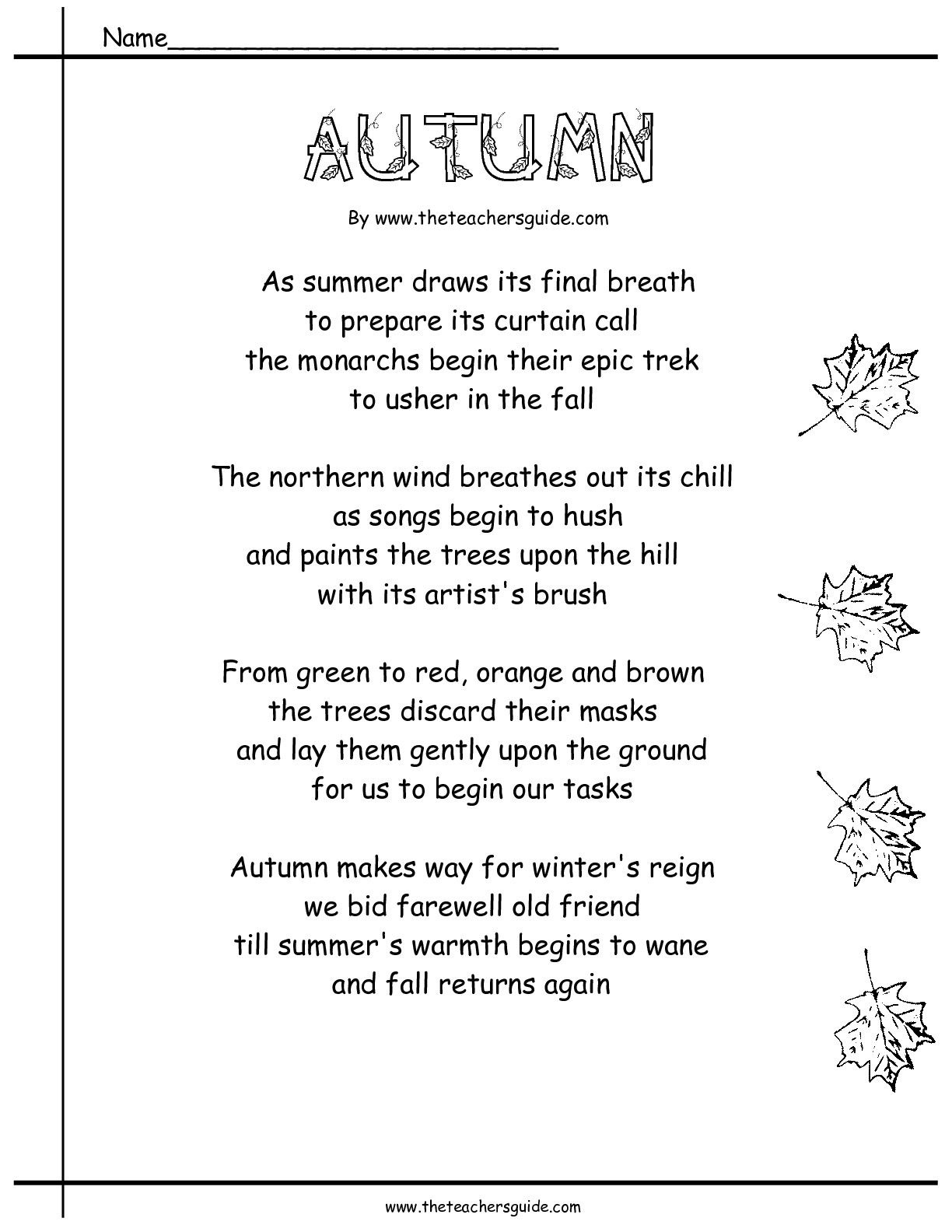 Poems About Autumn | Autumn Poem With Comprehension Questions  Short Poem O Calender Images