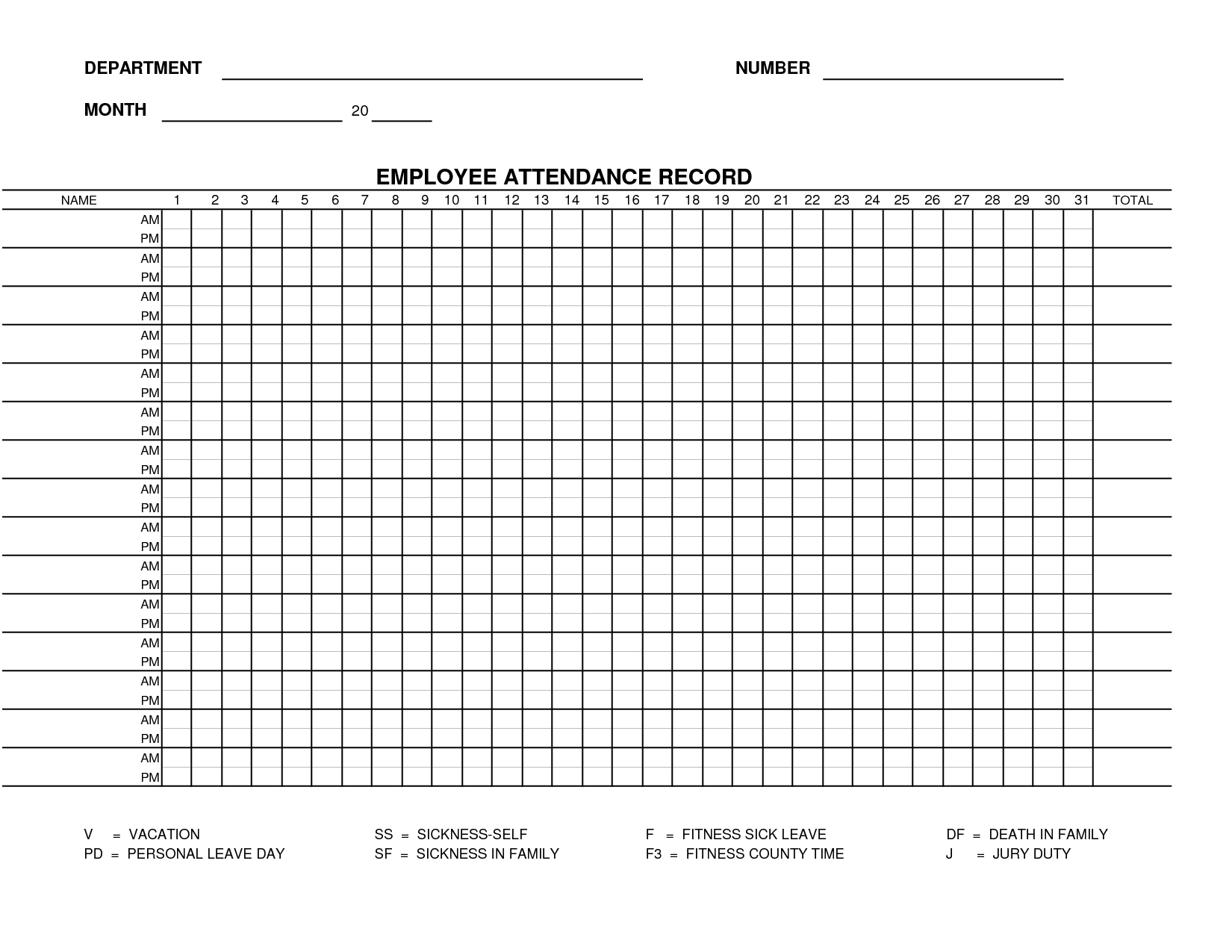 Printable Employee Attendance Sheet Template | Form 15 - Employee  Day Care Attendance Sheet Template