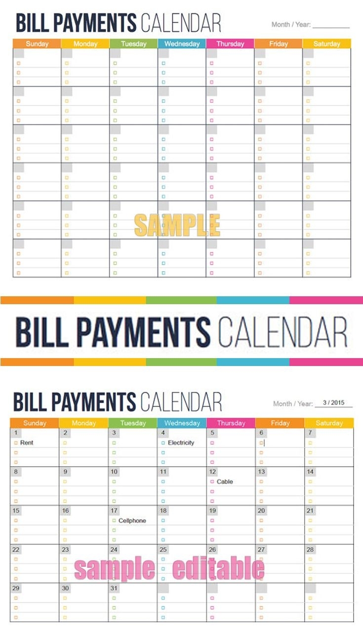 See Your Bills Due Dates At A Glance. Bill Payment Calendar  Calendar With Bill Due Dates