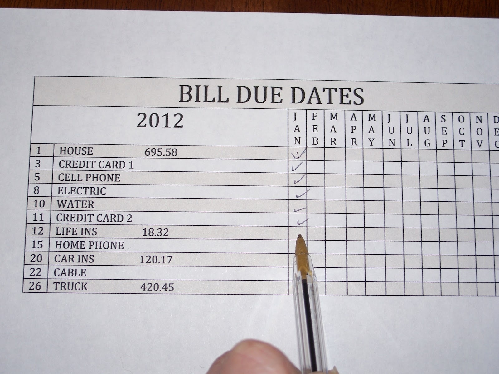 The Clutter Diary: Organizing Bills And Bill Payments  Calendar With Bill Due Dates
