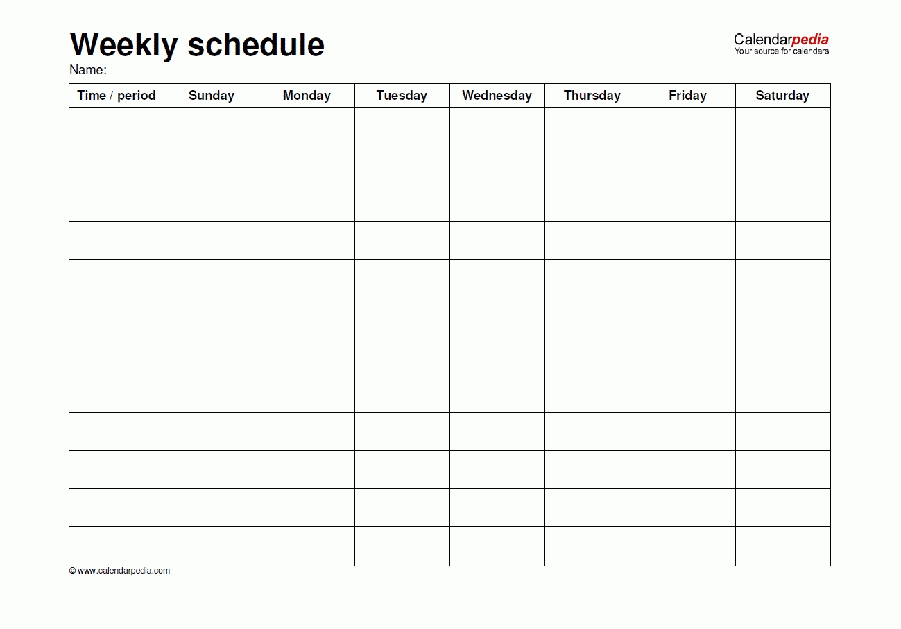 Weekly Schedule Template Calendarpedia | Calendar Template 2018  Weekly Schedule Monday - Sunday