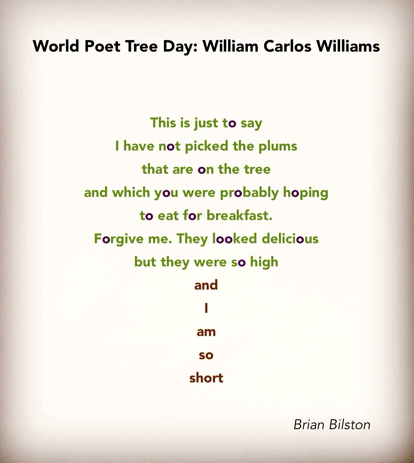 World Poet Tree Day: William Carlos Williams | Brian Bilston&#039;s  Short Poem O Calender Images