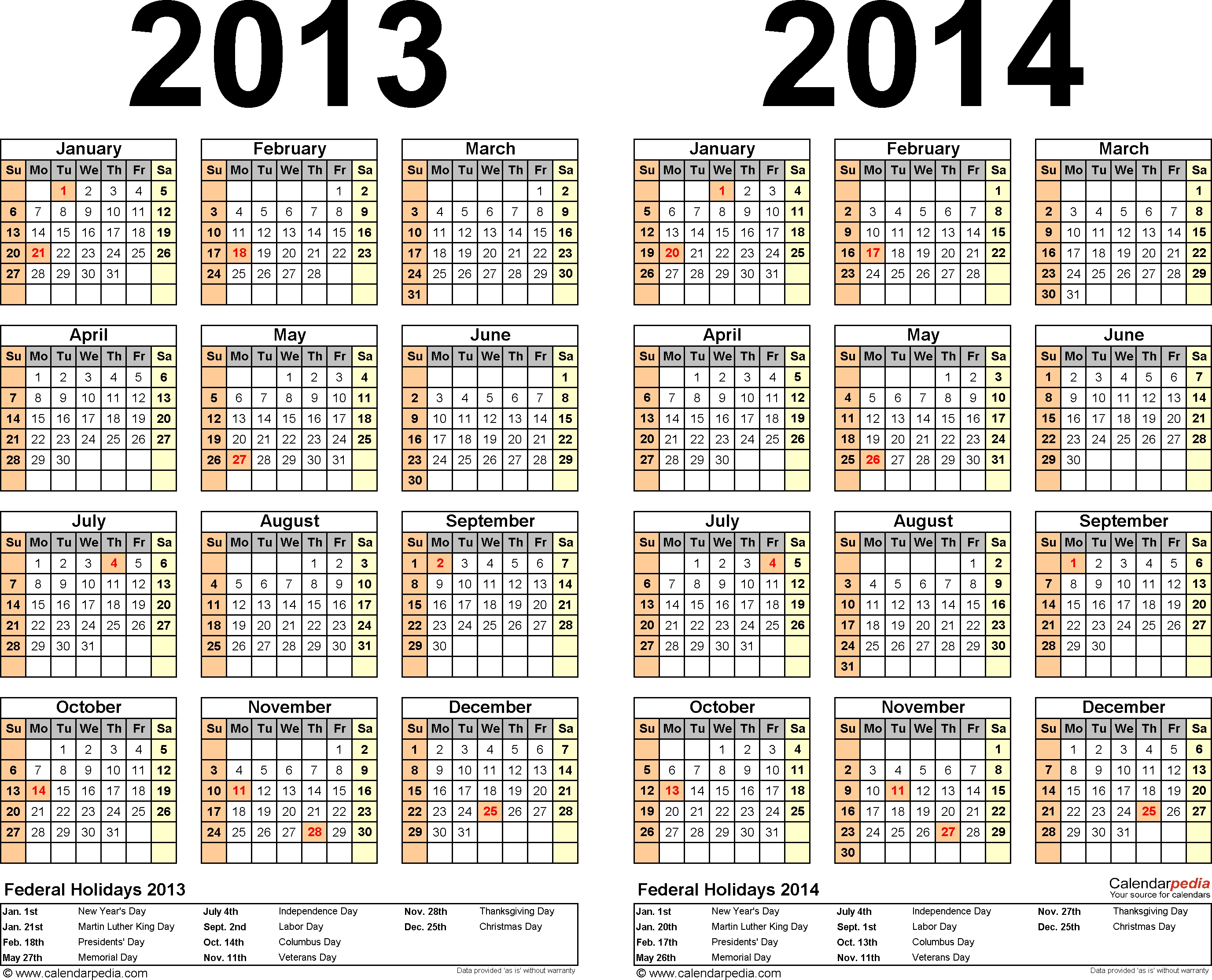 2013-2014 Calendar - Free Printable Two-Year Pdf Calendars  2014 12 Month Blank Calendar