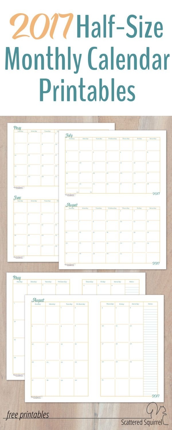 2017 Half-Size Monthly Calendar Printables | Free Printables  Printable Blank Monthly Calendar With Lines For Purse