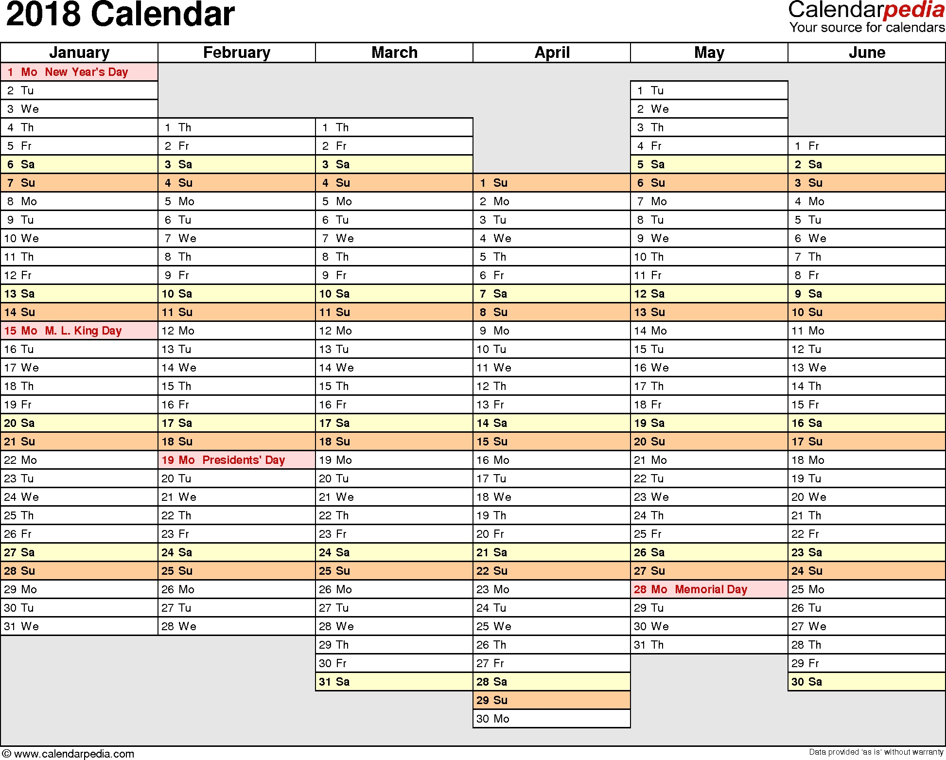 2018 Calendar Pdf - 17 Free Printable Calendar Templates  Free Printable 6 Month Calendar