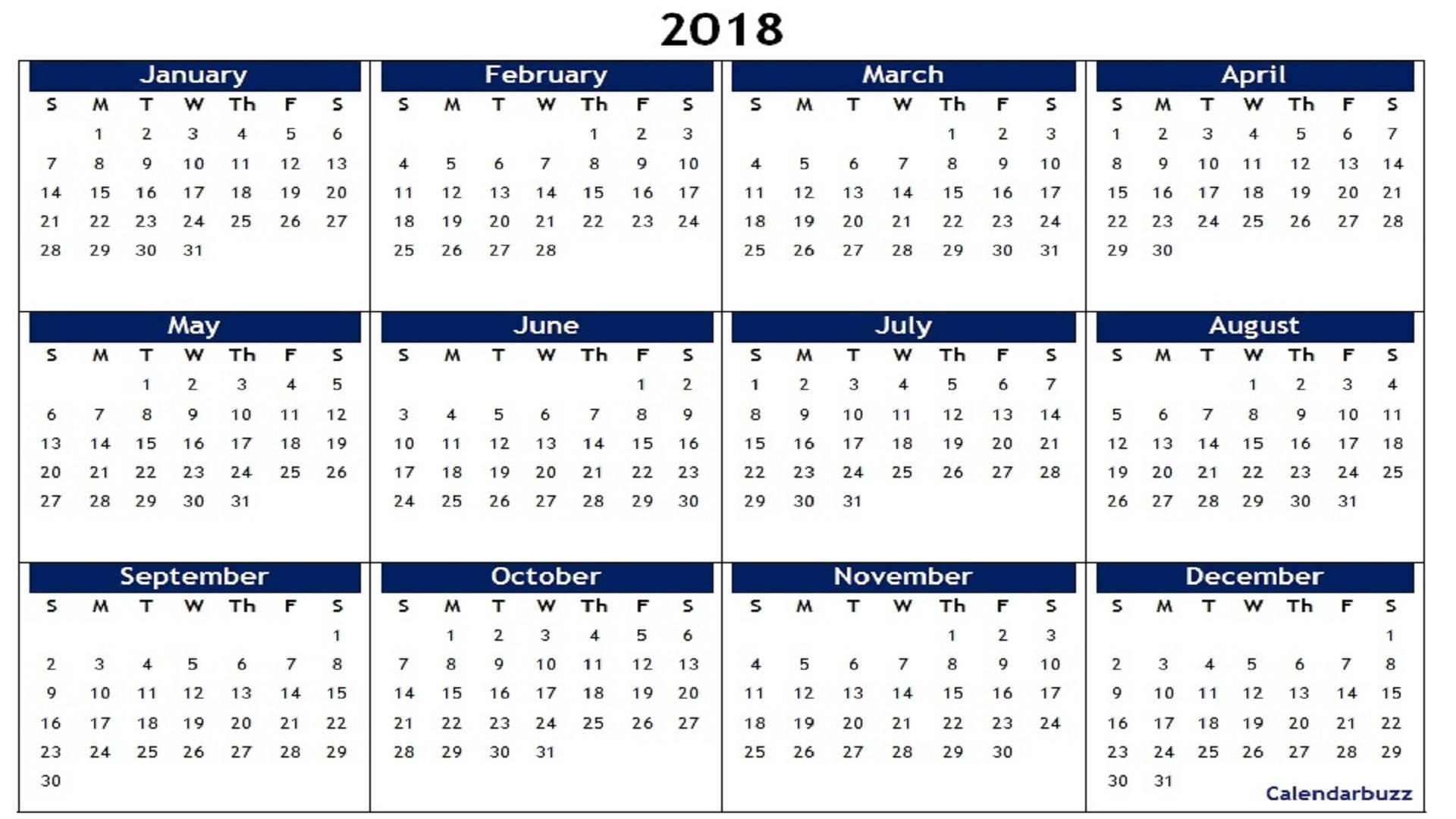 3 Month Calendar 2018  Three Month Single Page Calendar