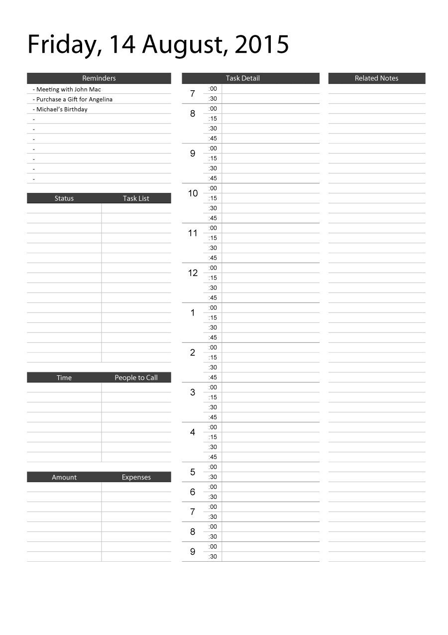 40+ Printable Daily Planner Templates (Free) - Template Lab  Printable Daily Schedule With Notes