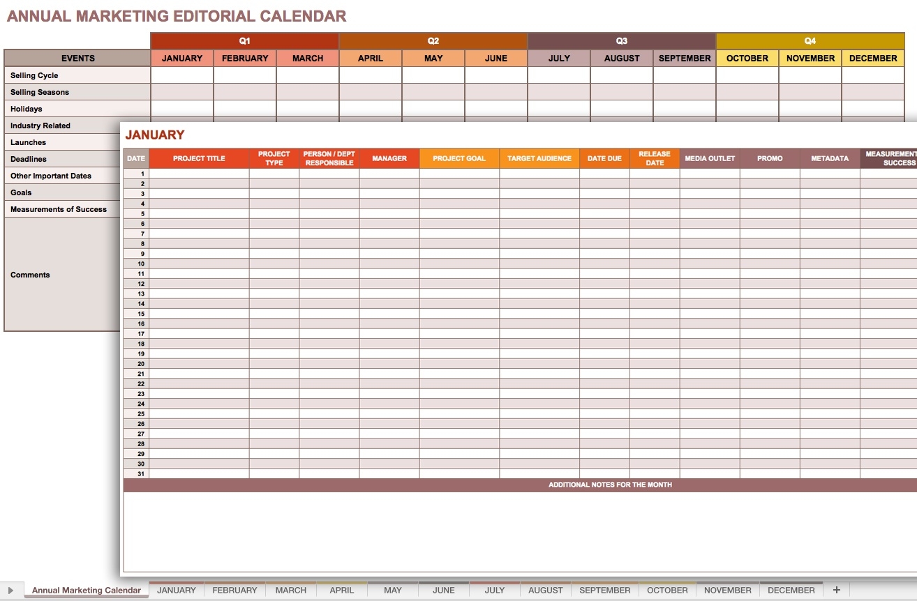 9 Free Marketing Calendar Templates For Excel - Smartsheet  Schedule Of Activities Calendar Format