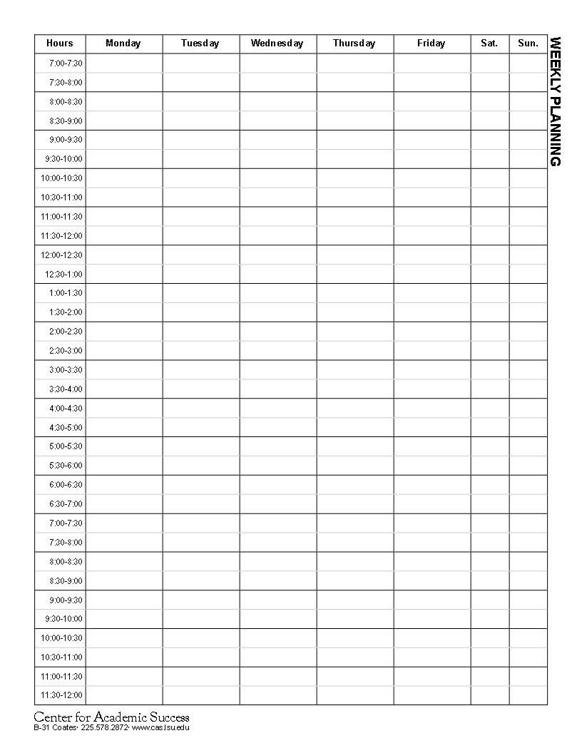 Add Your Class, Work, And Weekly Meeting Schedule To Our Semester  Fill In Blank Weekly Calendar Templates
