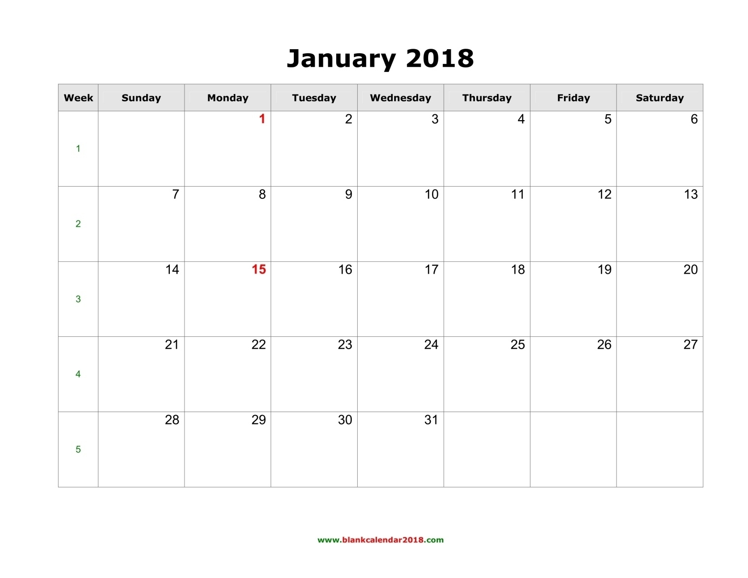 Blank Calendar 2018  Blank Printable Calendar By Month