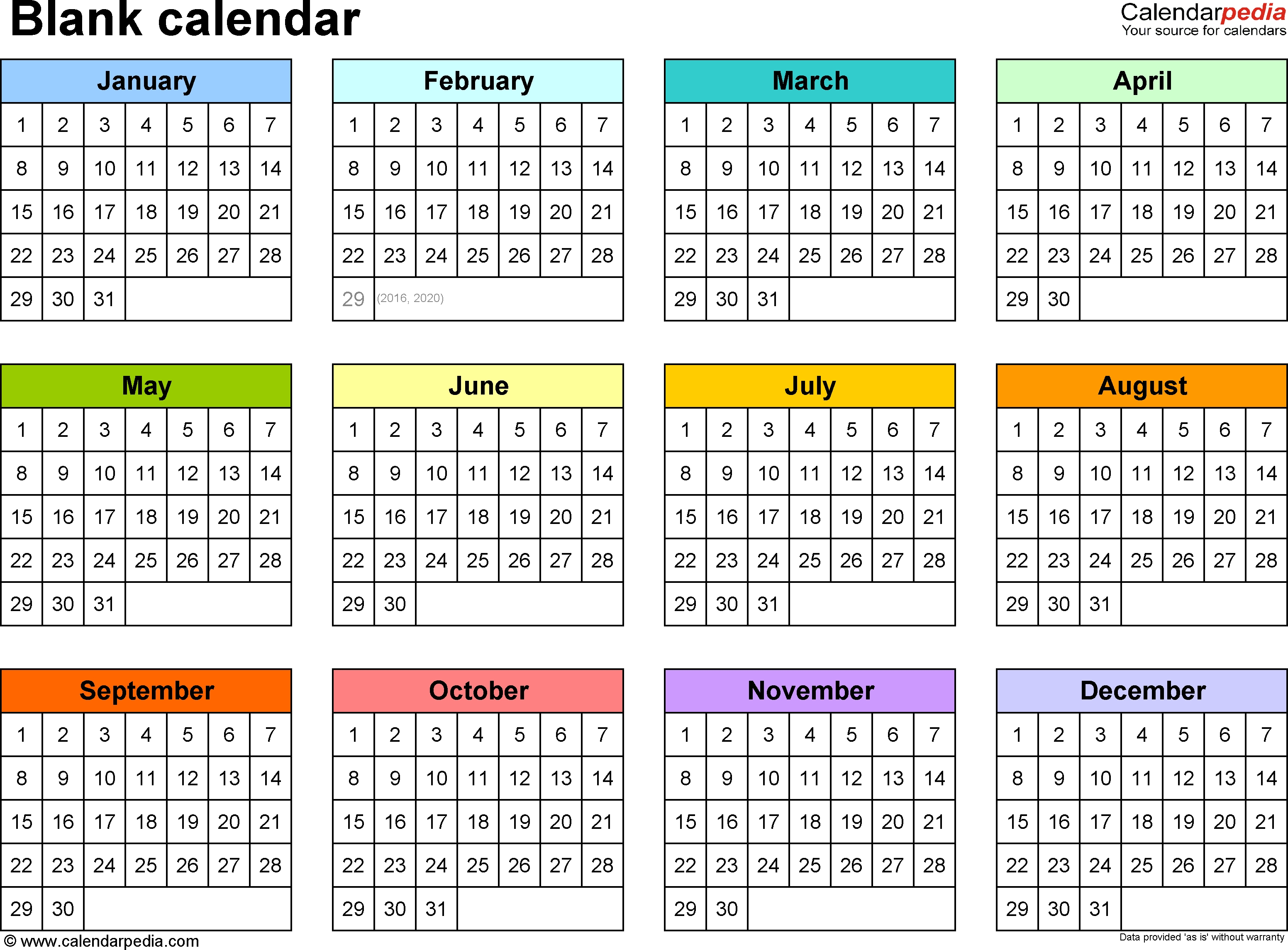 Blank Calendar - 9 Free Printable Microsoft Word Templates  Template For Year At A Glance Calendar