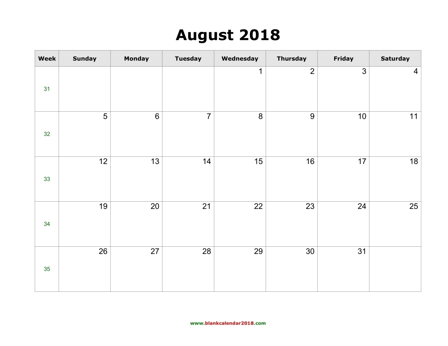Blank Calendar For August 2018  Picture Of August On Calendar