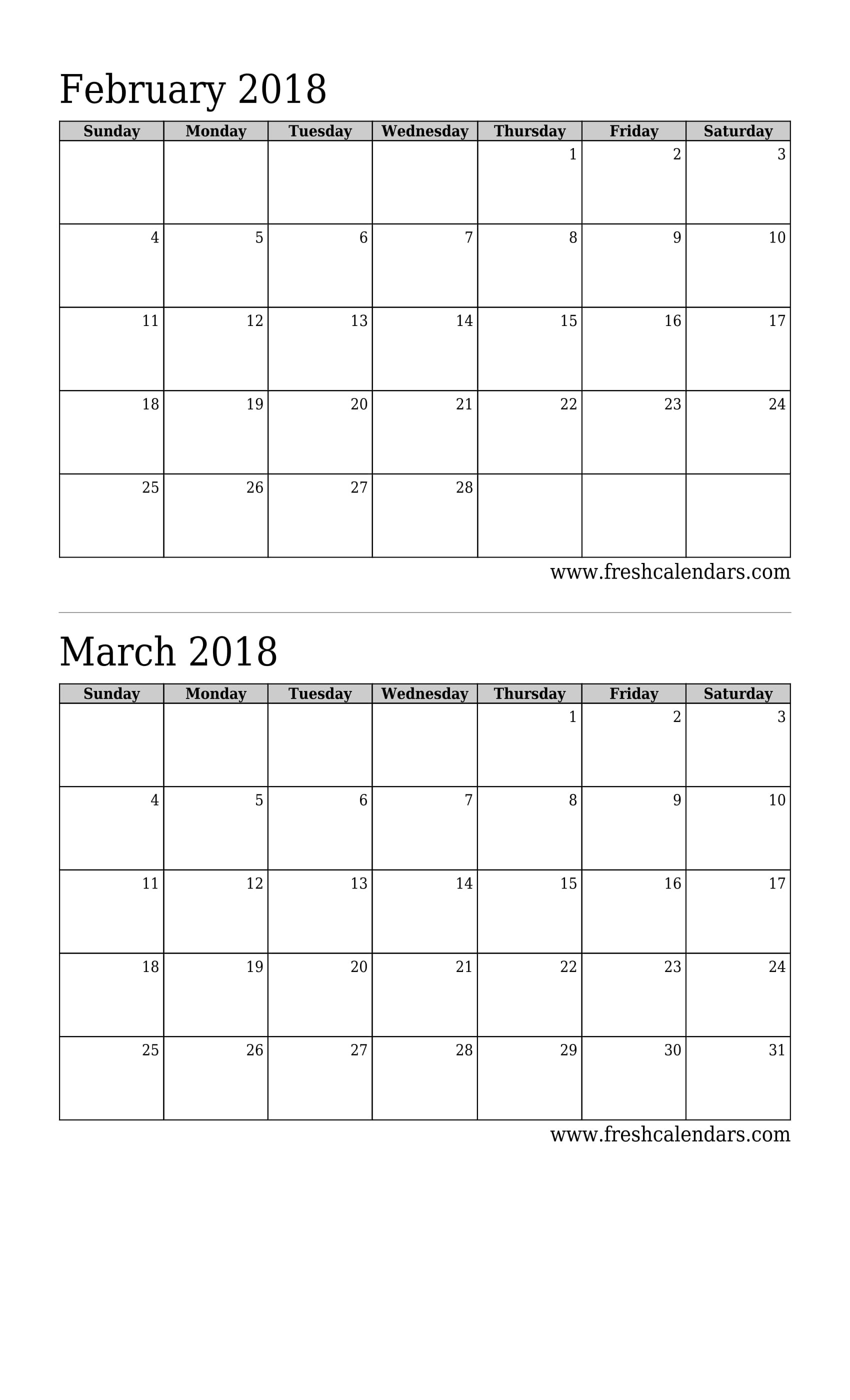 Blank February 2018 Calendar Printable Templates  Blank Calendar Template With Notes