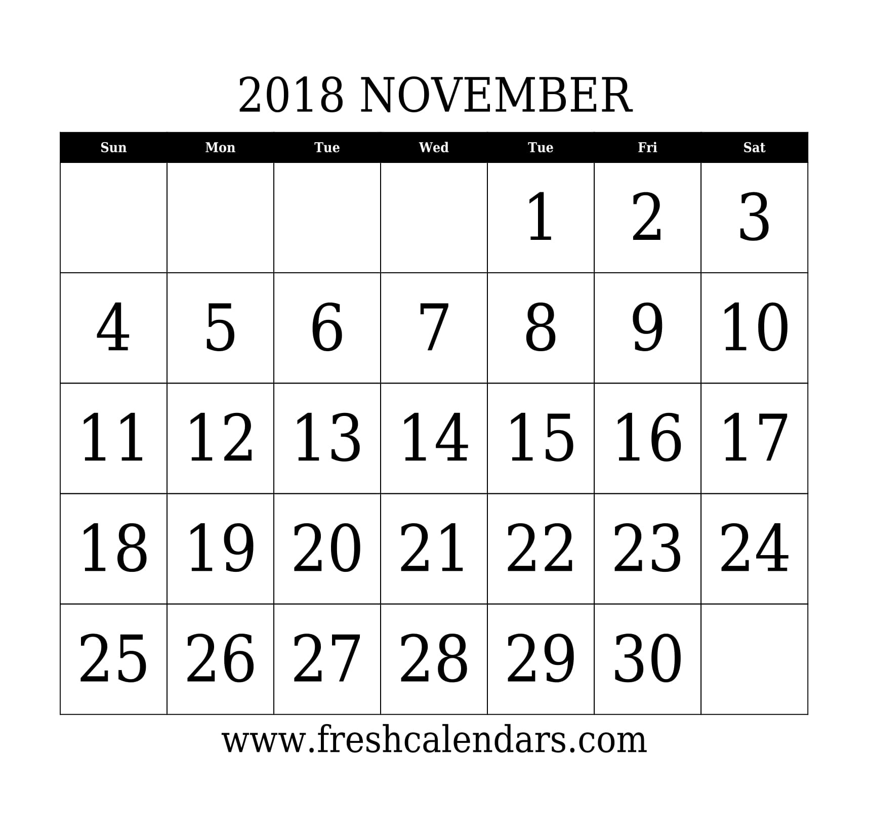Blank November 2018 Calendar Printable Templates  Calendar November With Julian Date