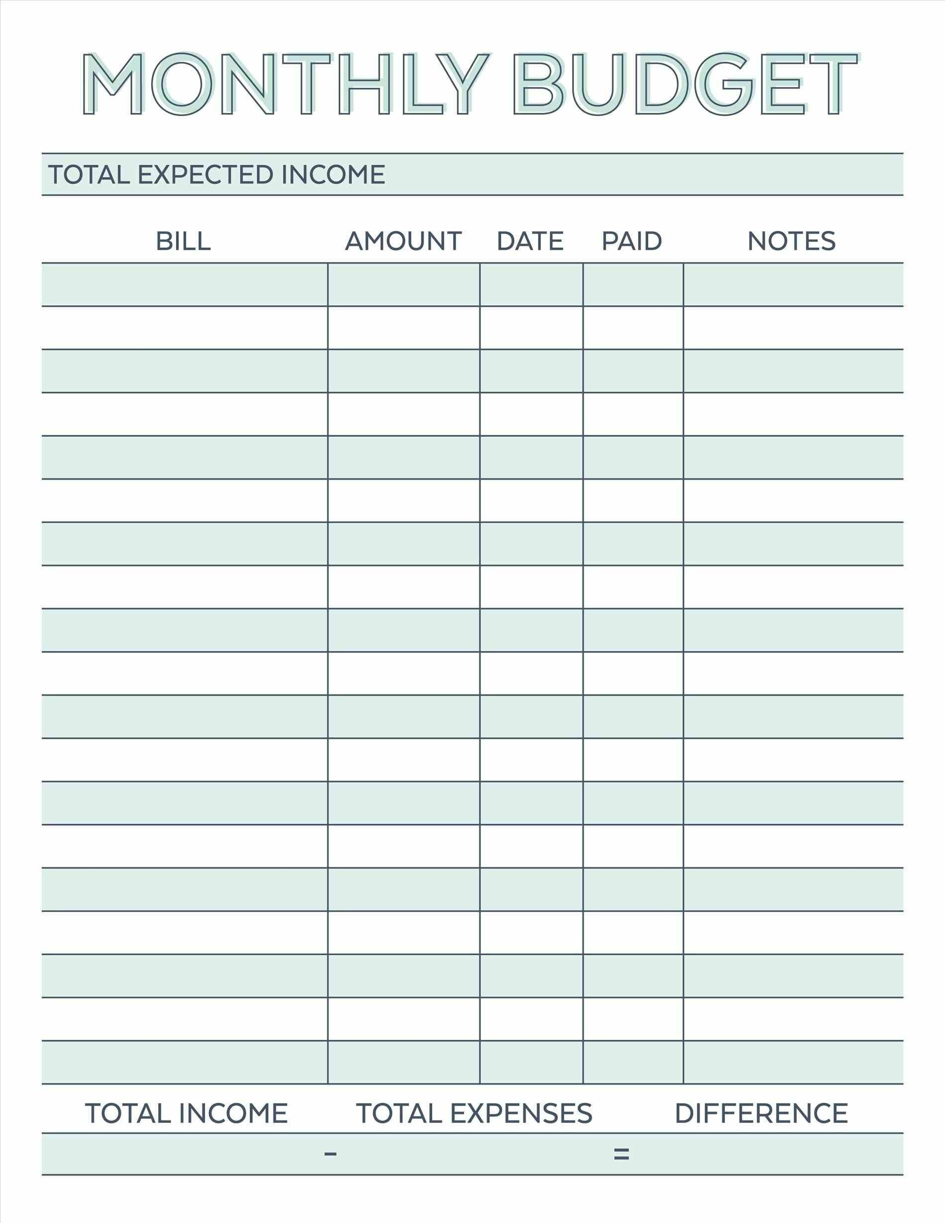 Budget Planner Planner Worksheet Monthly Bills Template Free  Printable Monthly Bill Payment Worksheet