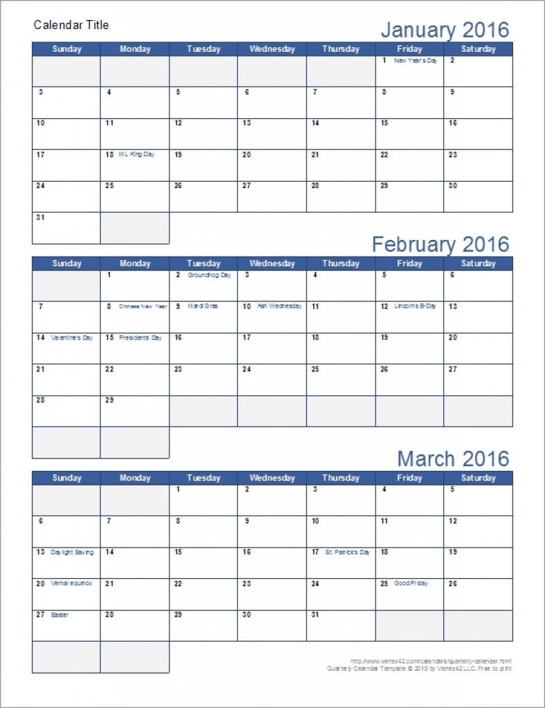 Printable Three Month Calendar