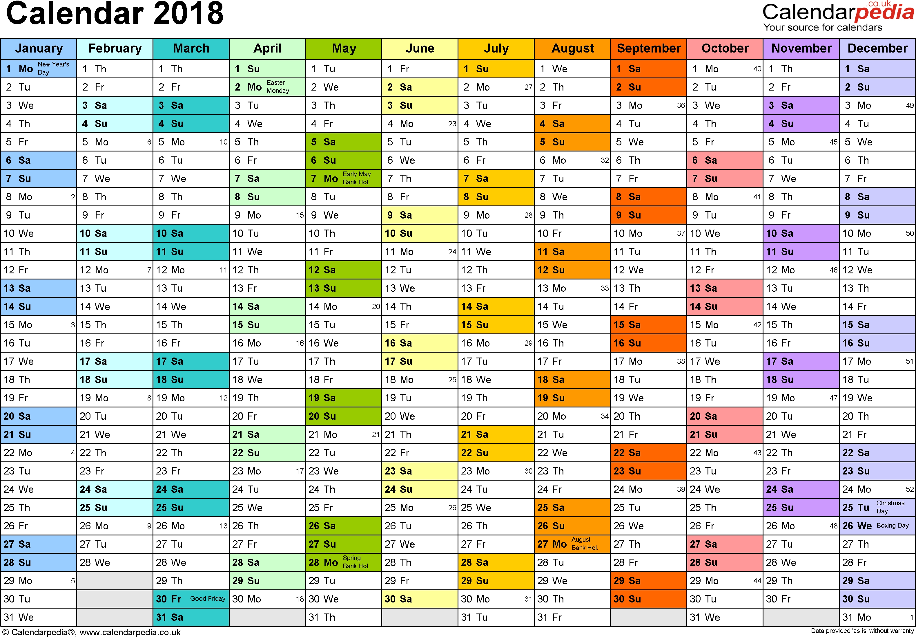 Excel Calendar 2018 (Uk): 16 Printable Templates (Xlsx, Free)  Monthly Calendar By Week Excel