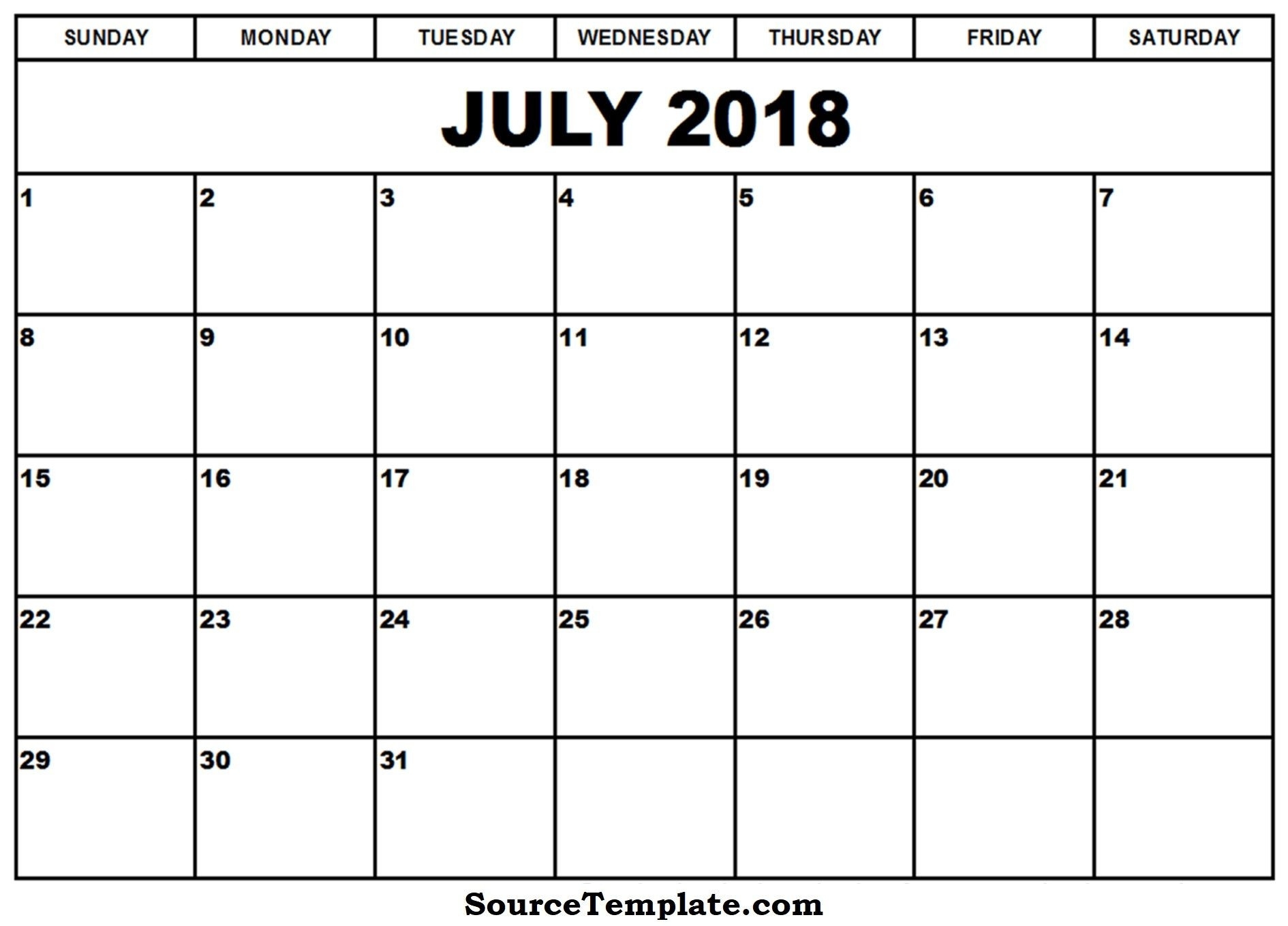 Free 5 July 2018 Calendar Printable Template Source Template 2018  Free Calendar Templates For The Blind