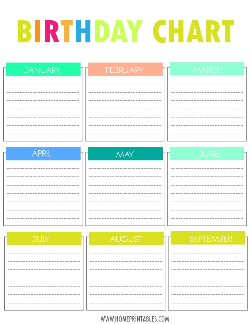 Free Printable Birthday Chart | Special Days | Pinterest | Birthday  Free Printable Birthday Chart Templates