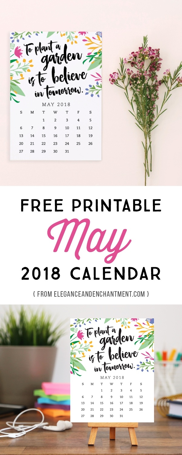 Free Printable May 2018 Calendar - Elegance &amp; Enchantment  Free Printable Blow Up Calendar