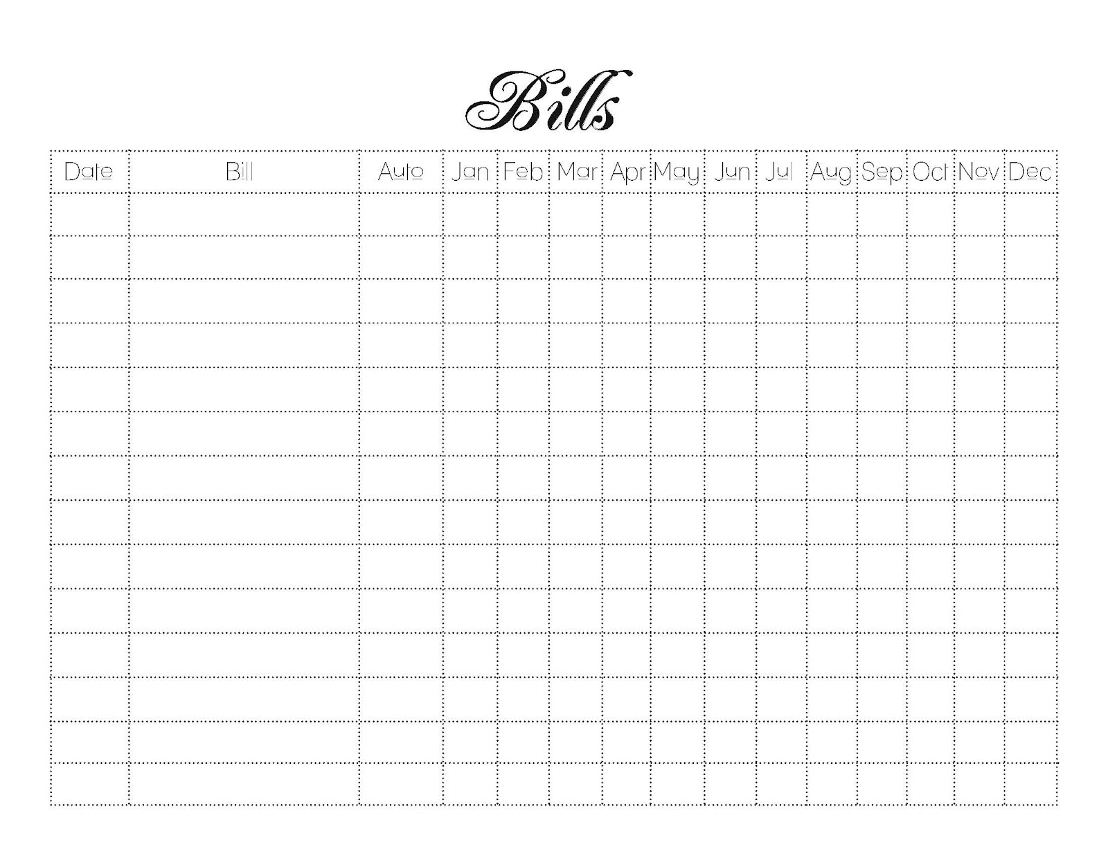 Free Printable Monthly Bill Templates Sample Of Monthly Bill  Microsoft Excel Bill Organizer Blank