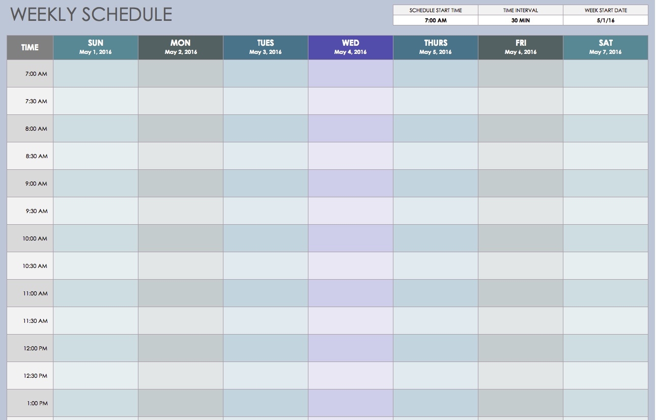 Free Weekly Schedule Templates For Excel - Smartsheet  Printable Daily Calendar Without Time Slots