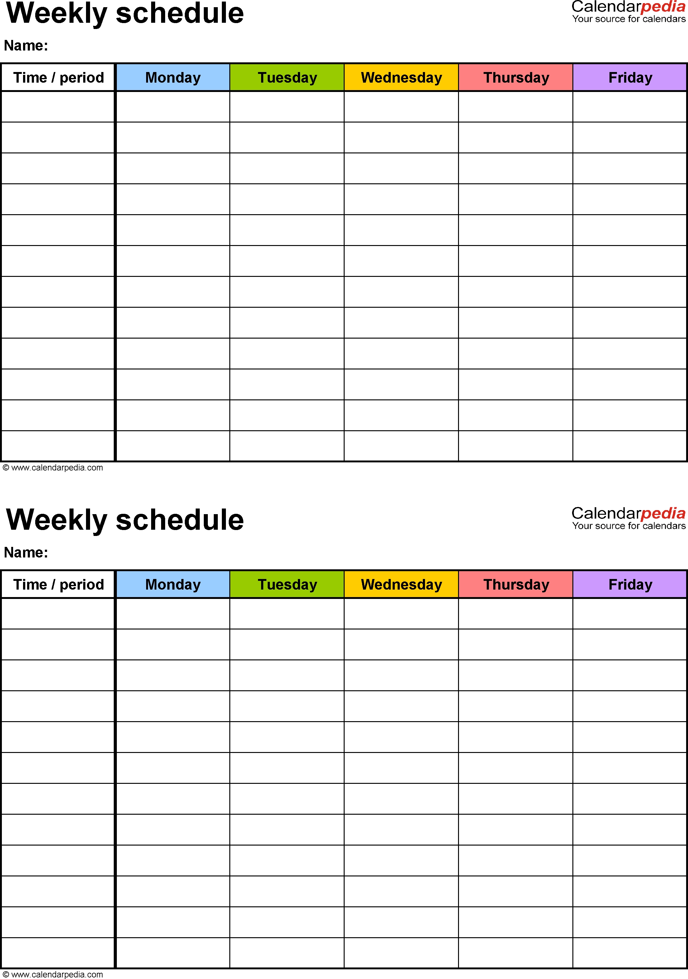 Free Weekly Schedule Templates For Word - 18 Templates  Monday Through Friday Daily Planner
