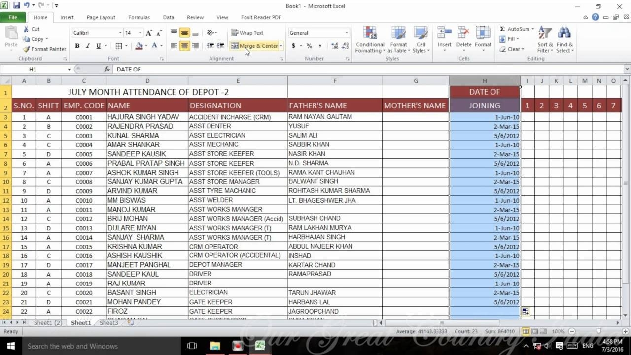 How To Maintain Attendance In Excel | How To Make Attendance Sheet  How To Make Full Year Attendance Sheet