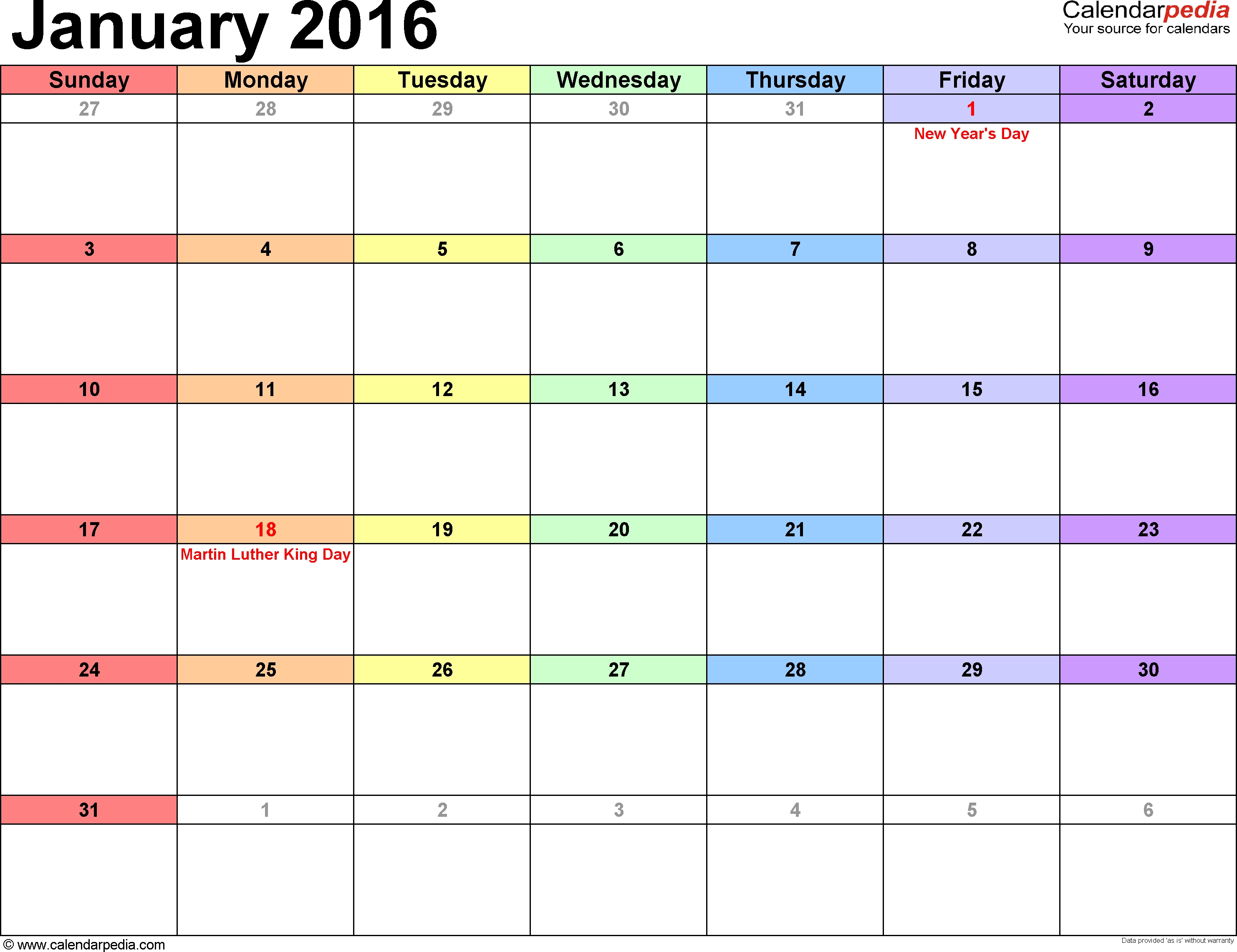 January 2016 Calendars For Word, Excel &amp; Pdf  Calendar Images From Jan To Dec