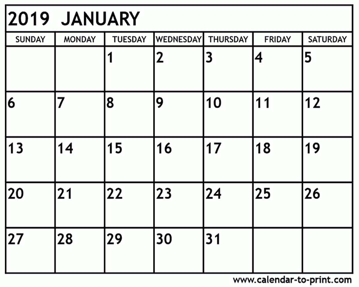 January 2019 Calendar Printable  Calendar Images From Jan To Dec