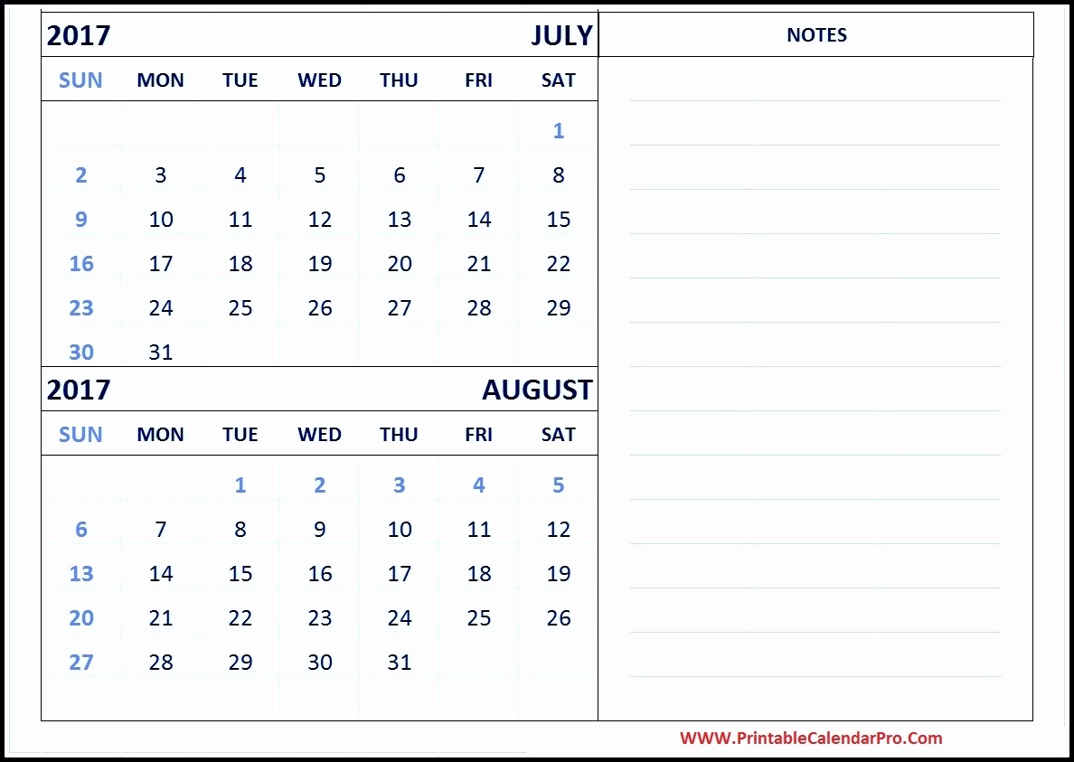 July And August 2017 Calendar July Aug 2017 Calendar Printable  July And August Blank Calendar