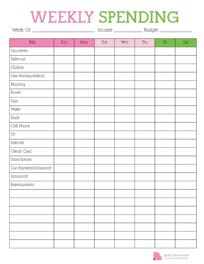 List Down Your Weekly Expenses With This Free Printable Weekly  Free Weekly Bill Payment Template