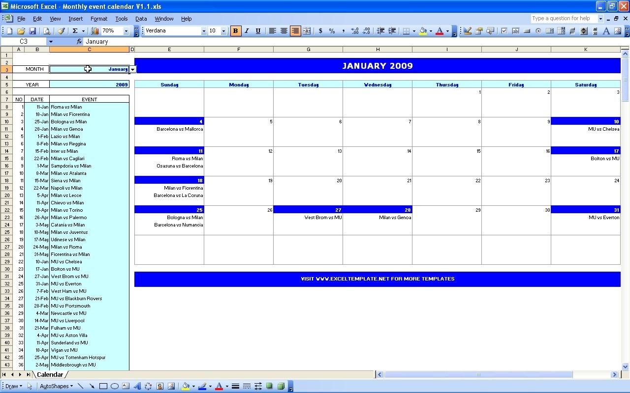 monthly activity calendar excel