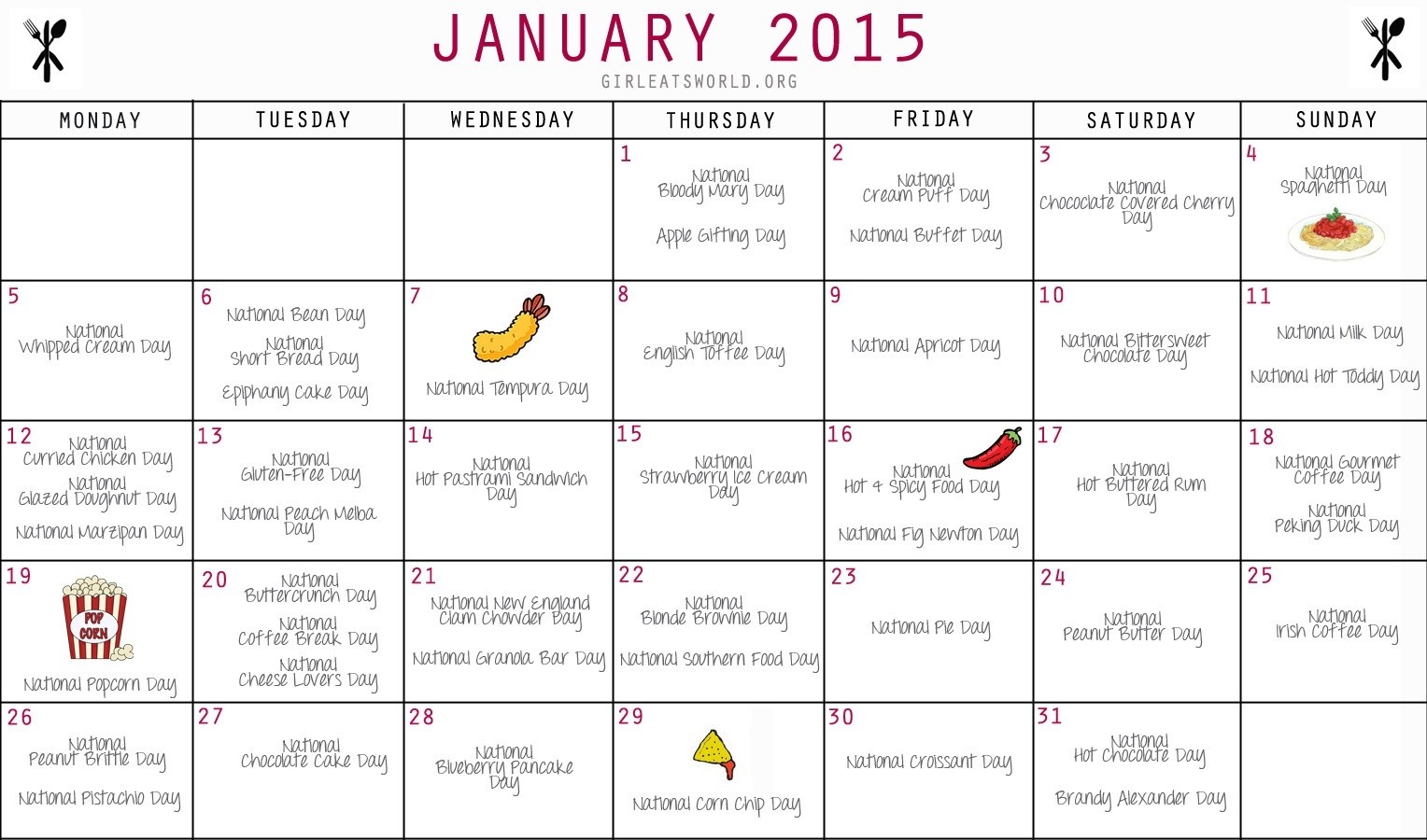 National Food Holidays January 2015 | Girl Eats World  National Food Of The Day Calendar