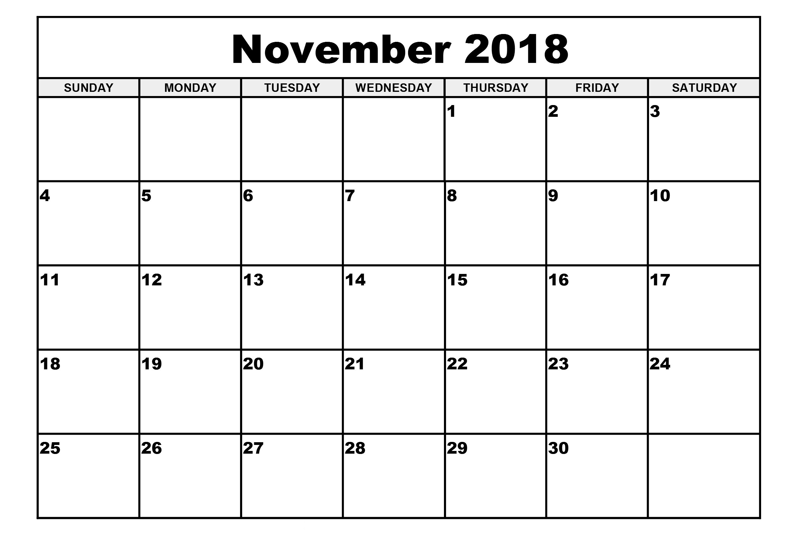November 2018 Calendar | November Calendar 2018, November 2018  Free Printable Blow Up Calendar