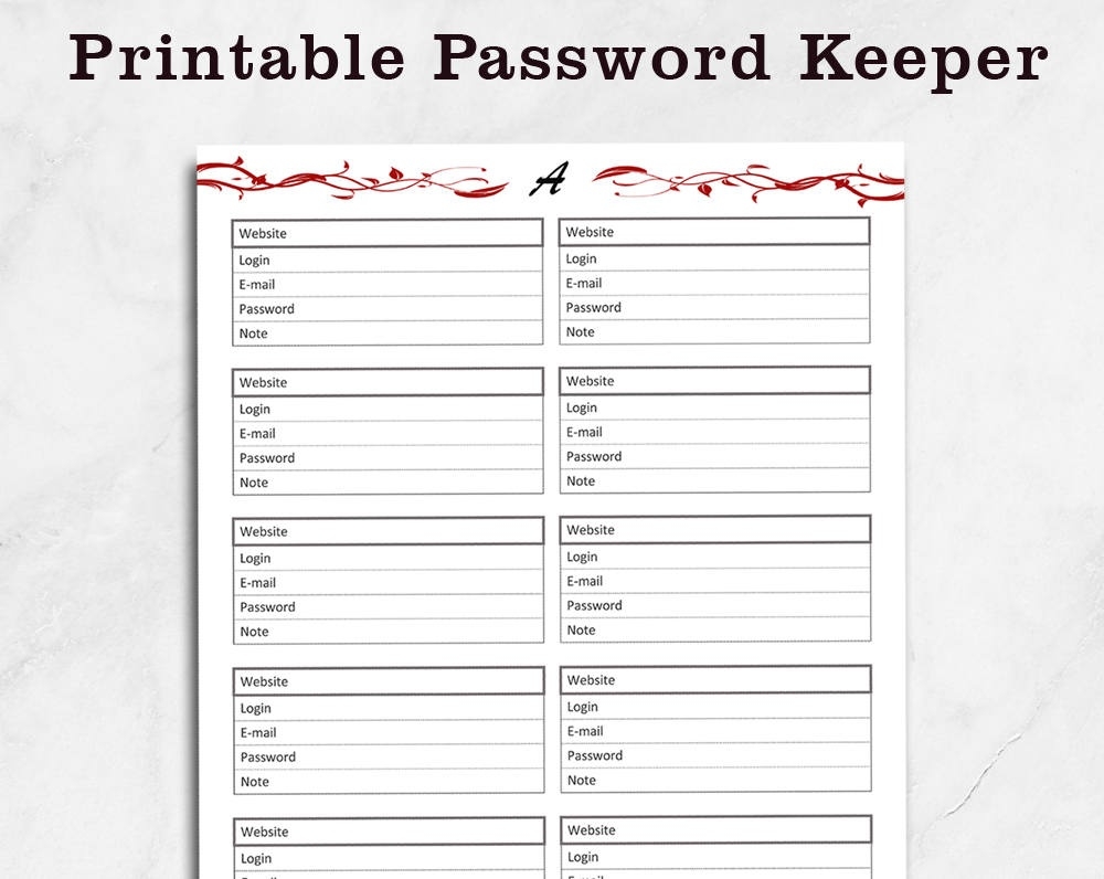 Password Keeper Printable Password Book Digital Password | Etsy  Free Printable Password Organizer Sheets