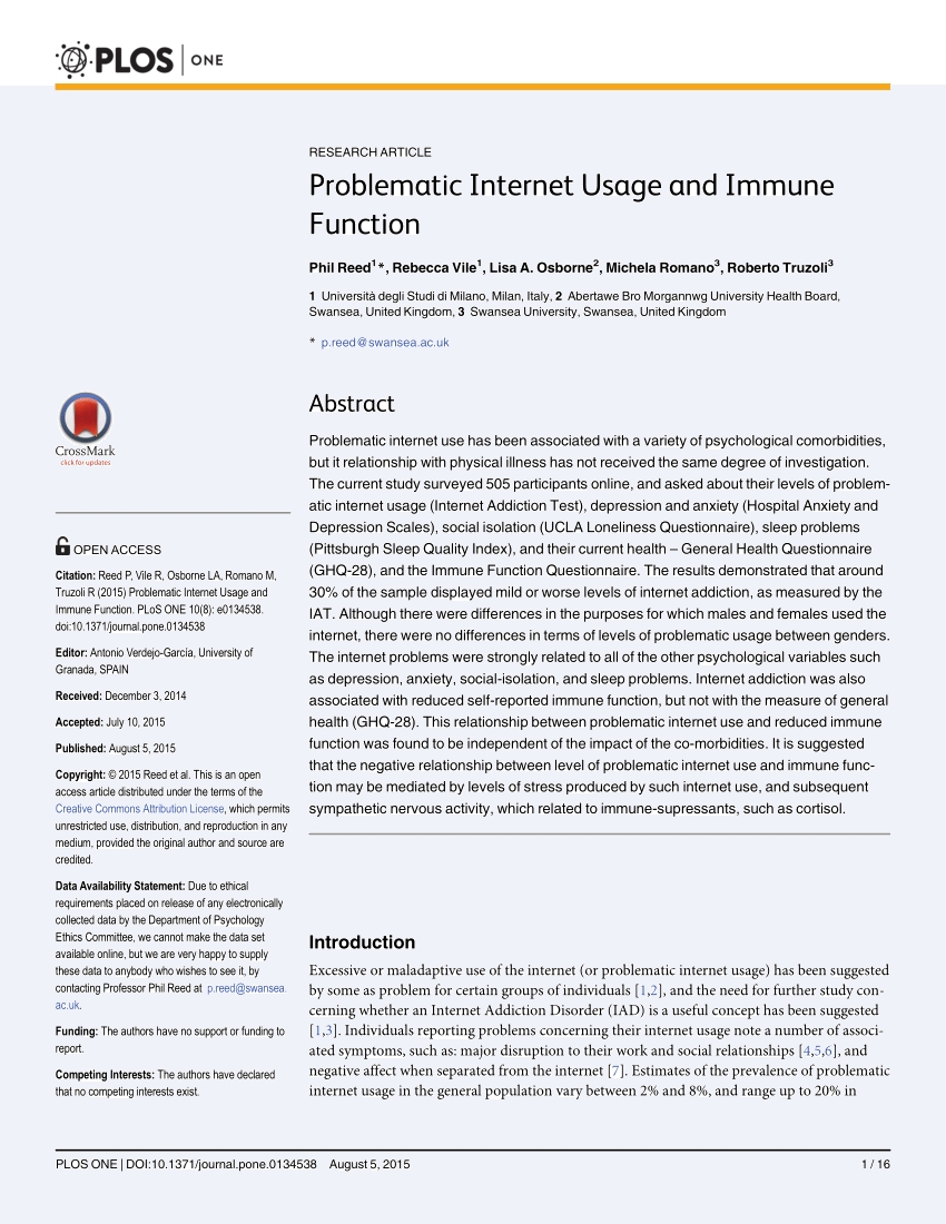 Pdf) Problematic Internet Usage And Immune Function (Vol 10  16 10 2015 In Romano