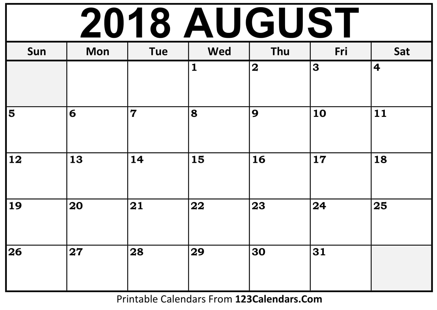Printable August 2018 Calendar Templates - 123Calendars  Picture Of August On Calendar