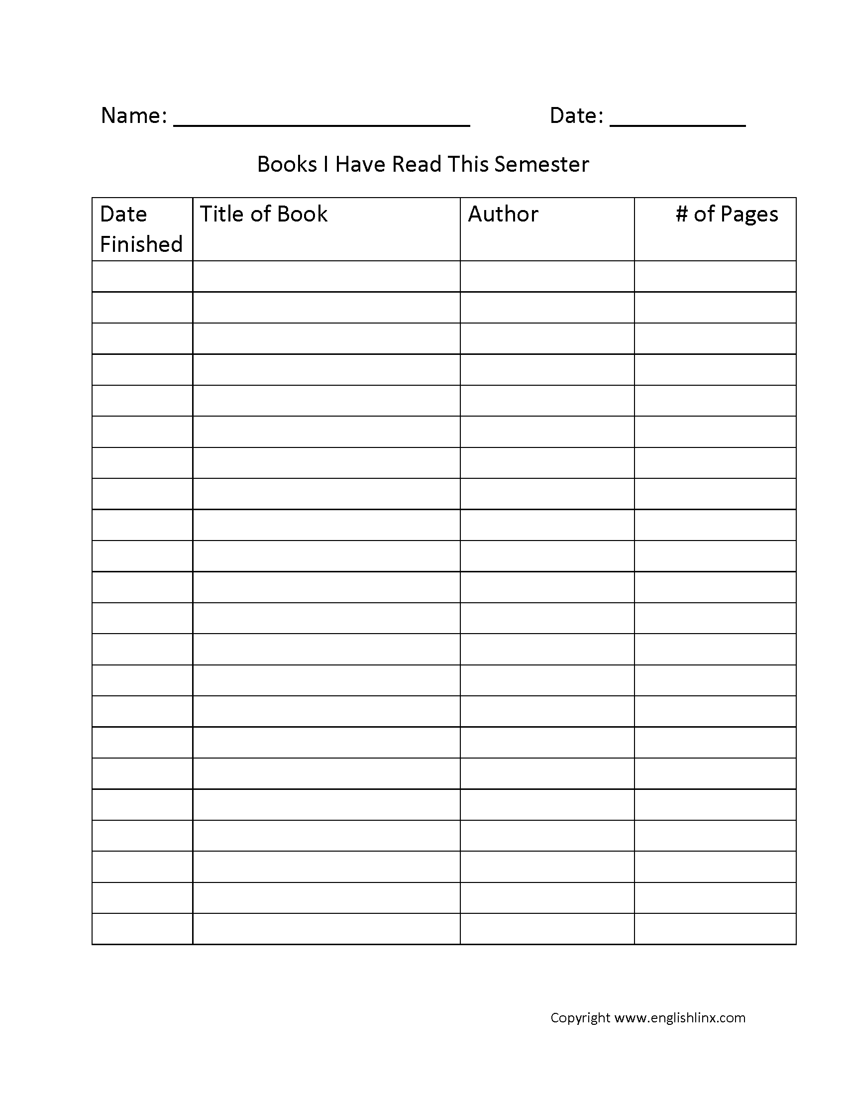 Reading Worksheets | Reading Logs  4Th Grade Reading Log Printable