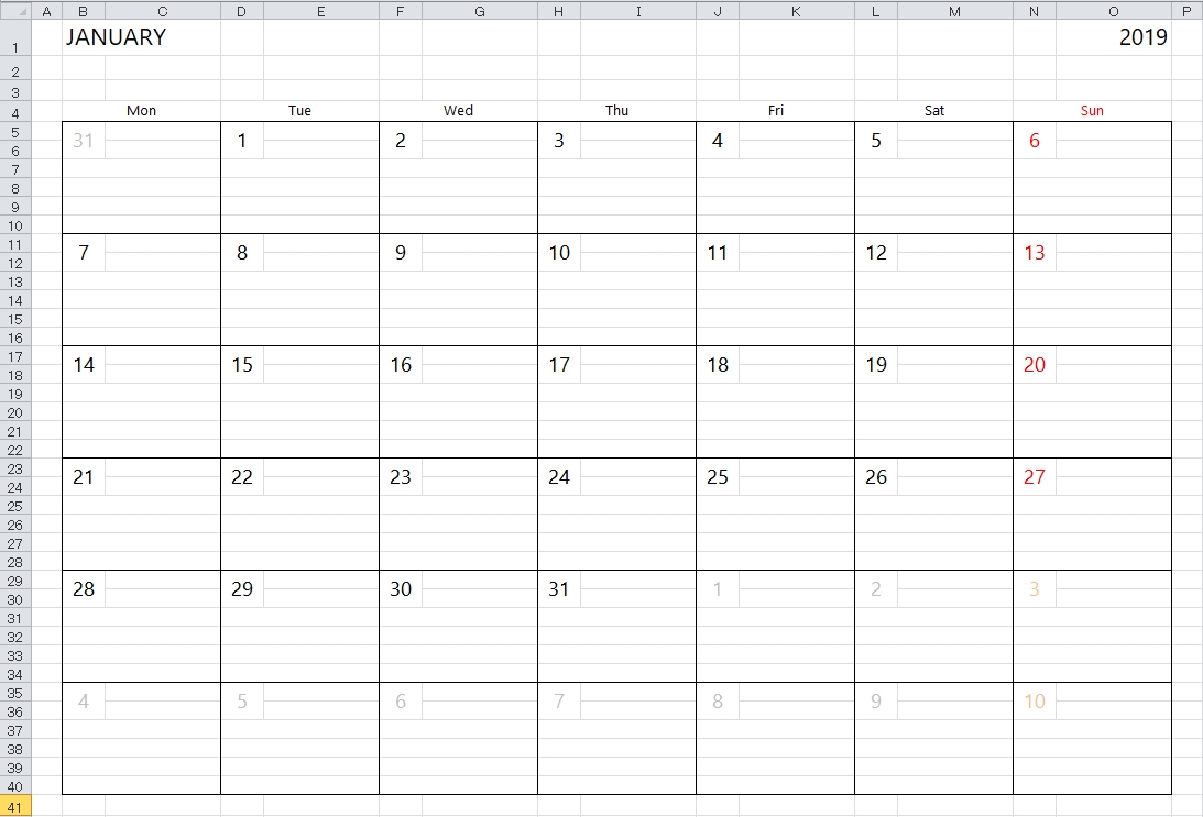 Simple Excel Calendar Template  Planning Monthly Calendar Excel Spreadsheet